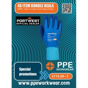 48x Pairs Portwest Grip 13 Latex Foam Aqua Glove Bundle Thumbnail