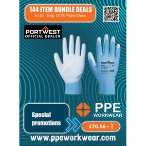 144x Pairs Portwest Grip 13 PU Palm Glove Bundle Thumbnail