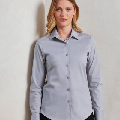 Women's stretch fit cotton poplin long sleeve blouse Thumbnail