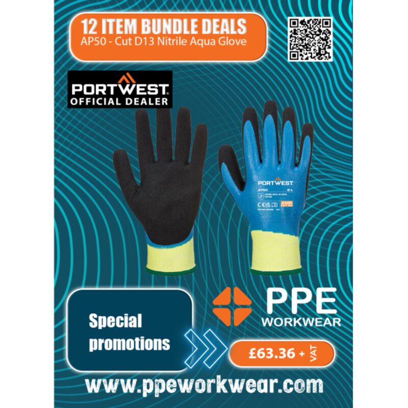 12x Pairs Portwest Cut D13 Nitrile Aqua Glove Bundle Thumbnail