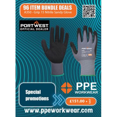 96x Pairs Portwest Grip 15 Nitrile Sandy Glove Bundle Thumbnail
