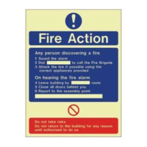 Photo Luminescent Fire Action Sign – Rigid Plastic Thumbnail